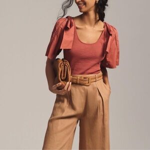 NWT Anthropologie Dolan Rose-Brown Short Sleeve BOW Knit Top, S